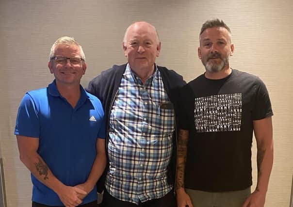 Steve (right) and David Hardy (left) recently met Jim Craig, centre, a former RUC officer they had witnessed being shot twice in the head in Belfast when they were children. Until recently they had always assumed he had died.