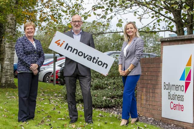 Dr Vicky Kell, Invest NI director of Innovation, Research and Development, Stephen Scullion, Ballymena Business Centre’s 4i Innovation manager and Lauren McAteer, a member of The Gallaher Trust’s Board of Trustees, pictured launching the 4i Innovation project which is funded by The Gallaher Trust