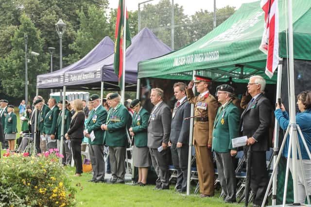 The dignitaries at the UDR 50th anniversary event in Wallace Park.  Pic by Norman Briggs, rnbphotographyni