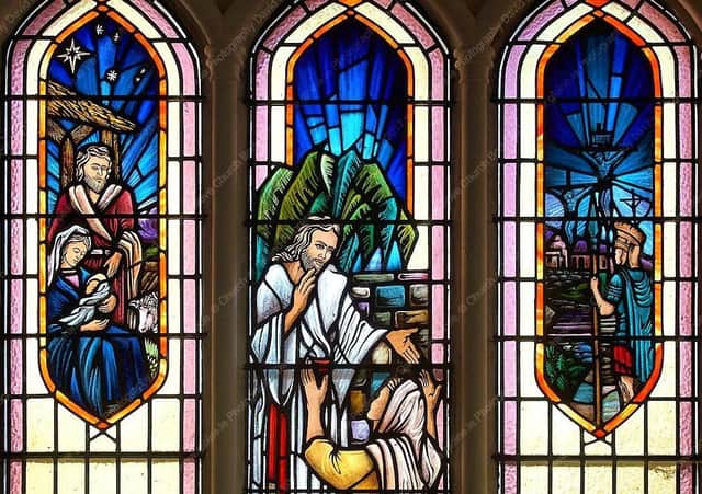 Stained-glass depictions of Jesus Christ from Rathfriland Church of Ireland