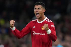 Manchester United's Cristiano Ronaldo celebrates after the final whistle of the UEFA Champions League, Group F match at Old Trafford, Manchester. Pic by PA.