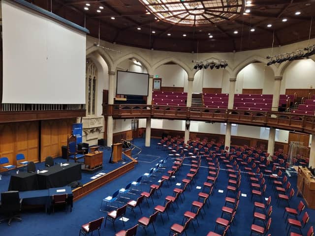 With social distancing rules next week’s general assembly can accomodate 350 people on the ground floor and 100 in the gallery