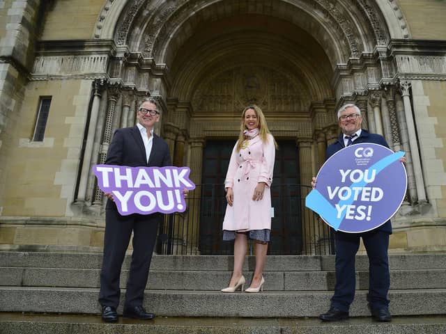 Paul McErlean, Destination CQ chair, Kate Nicholl, Belfast Lord Mayor Councillor and Damien Corr, Destination CQ manager