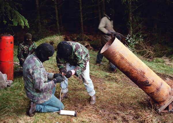 An IRA team with a ‘barrack buster’ mortar kit in south Armagh, 1989