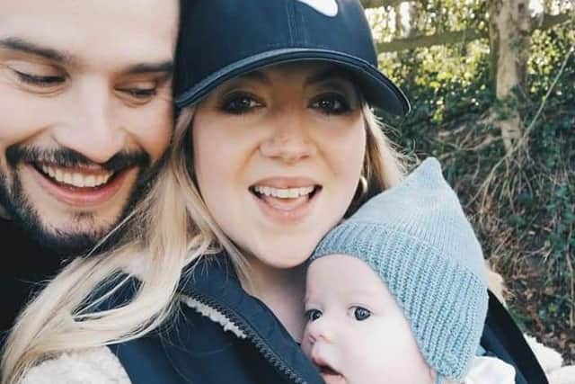 Leah with her husband Nate and her firstborn Judah (now 21 months). The couple met on dating app Bumble