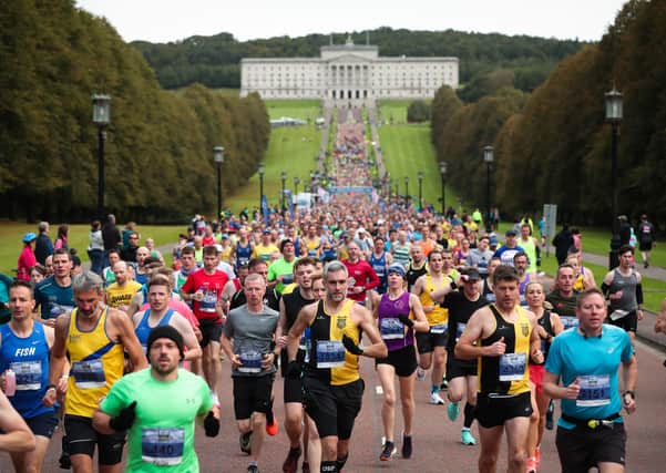 The first of the runners in the start of the 2021 Deep RiverRock Belfast City Marathon depart from the Stormont Estate, this morning.

Photo by Kelvin Boyes / Press Eye