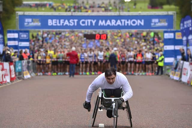 A picture taken ten seconds before the race began at 9am from Stormont today. More than 5,700 runners have been entered to take part in this year's Belfast City Marathon. Picture by Arthur Allison/ Pacemaker Press