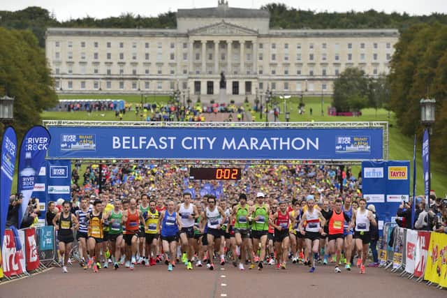 The main race begins from Prince of Wales Avenue, with Stormont's Parliament Buildings in the background. Picture by Arthur Allison/ Pacemaker Press