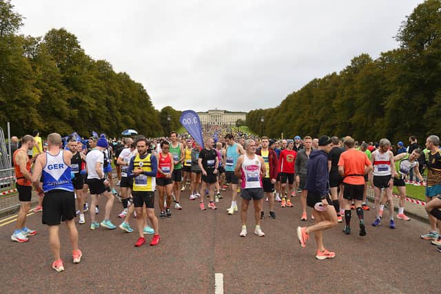 Some of the 5,700 runners warming up before the race began. Picture by Arthur Allison/ Pacemaker Press