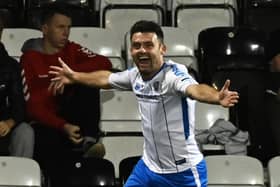 Eoin Bradley celebrates scoring for Coleraine at Seaview in the 2-0 victory over Crusaders across the Danske Bank Premiership. Pic by Pacemaker.