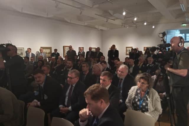 The audience at the Northern Ireland Protocol Fringe event at Manchester Art Gallery during Conservative Party conference, at which all three unionist party leaders agreed that the NI Protocol must be replaced. Monday October 4 2021