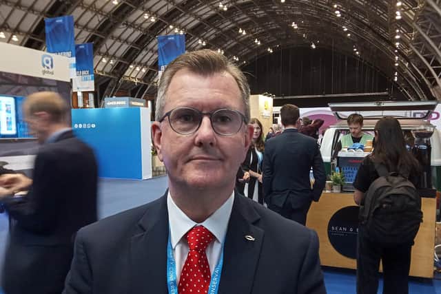 DUP leader Sir Jeffrey Donaldson at the Conservative Party conference in Manchester on Tuesday October 5, 2021. Photo: Ben Lowry