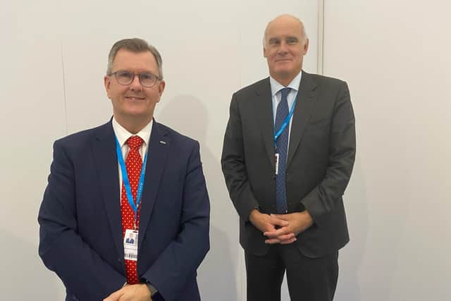 Sir Jeffrey with the EU ambassador to the UK, João Vale de Almeida, to whom he impressed unionist concerns about the trade barrier with Great Britain