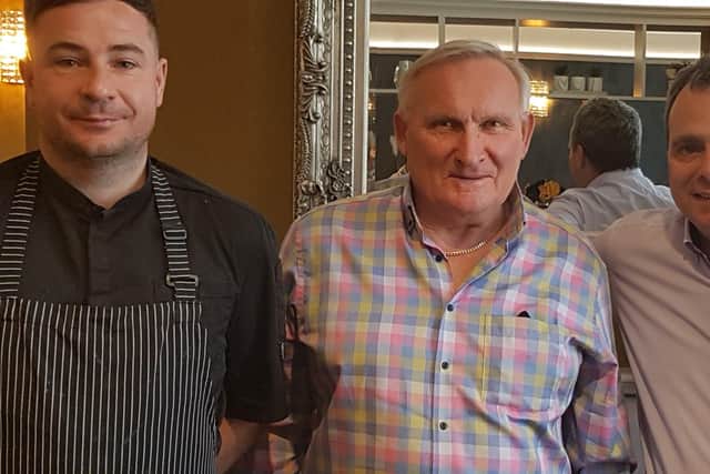 Sam Henderson, owner of the Kilmorey Arms Hotel in Kilkeel with David McGreevy and general manager John McGreevy