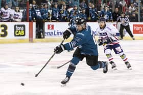 Belfast Giants’ David Goodwin in action against the Dundee Stars. Picture: William Cherry/Presseye