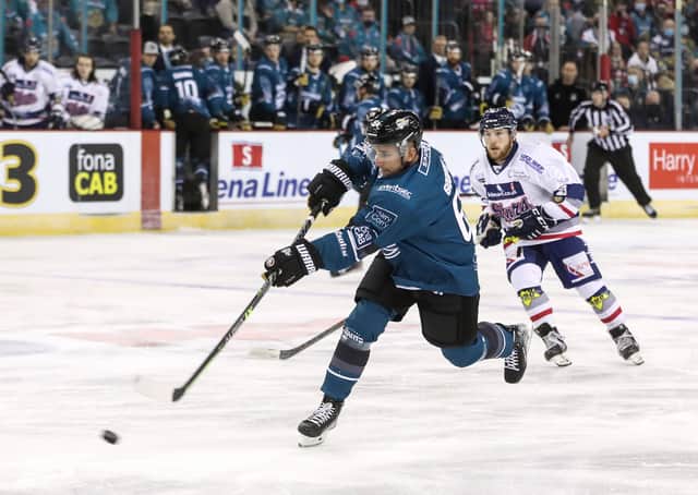 Belfast Giants’ David Goodwin in action against the Dundee Stars. Picture: William Cherry/Presseye