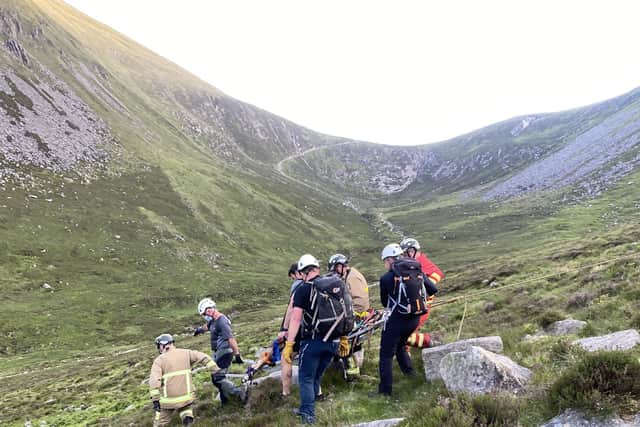 Sunnie being removed from Commedagh by  Fire Service and the Mourne Rescue Team