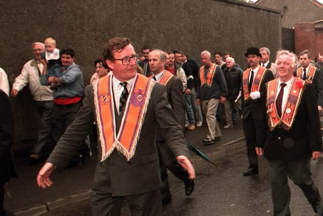 David Trimble in 1995 at the bottom of the Garvaghy Road after a parade was allowed to pass. Ruth Dudley Edwards was getting to know him better then, the year that he became leader of the Ulster Unionist Party. "Along with Eoghan Harris and Kevin Myers, I became a supporter of his vision for Northern Ireland"