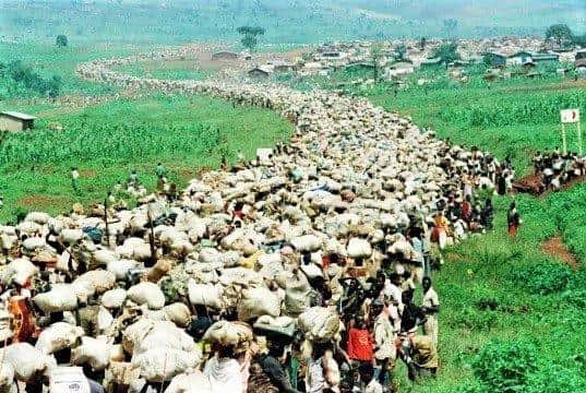 A column of refugees fleeing the chaos of 1994