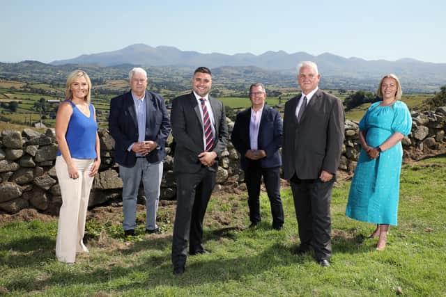Diane Forsythe, Glyn Hanna, Alan Lewis, Sir Jeffrey Donaldson, Henry Reilly and Kathryn Owen pictured in south Down. Photo by Kelvin Boyes / Press Eye.