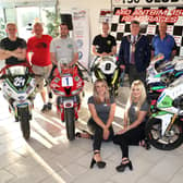Road racers Lee Osprey, Dennis Booth, Darryl Tweed, Darryl Anderson, Bruce Anstey, Neil Kernohan and Barry Davidson were joined by Mayor of Mid and East Antrim, Noel Williams and Davy McCartney of the Mid-Antrim 150 Motorcycle Club at the official launch of the event, which will take place from September 9-10.