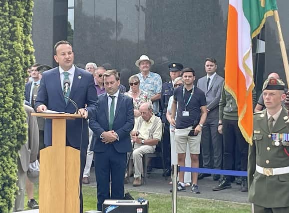 Tanaiste Leo Varadkar speaks at the 100th commemoration of Irish revolutionary Michael Collins and former minister Arthur Griffith at Glasnevin Cemetary in Dublin.
