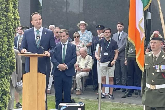 Tanaiste Leo Varadkar speaks at the 100th commemoration of Irish revolutionary Michael Collins and former minister Arthur Griffith at Glasnevin Cemetary in Dublin.