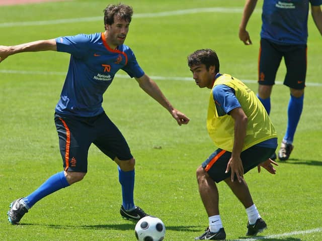 Ruud van Nistelrooy and Giovanni van Bronckhorst in training with Holland