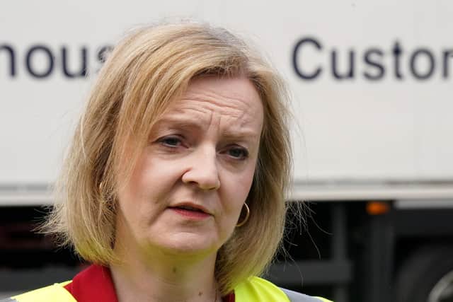 Liz Truss during a visit to McCulla Haulage, in Lisburn
