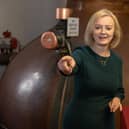 Liz Truss during a campaign visit to the BenRiach Distillery in Speyside, Scotland, yesterday
