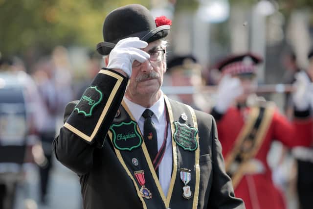 Press Eye - Belfast - Northern Ireland - 28th August 2021

Members and Sir Knights of the Royal Black Preceptory take part in the Royal Black Institution annual Last Saturday parade in Belfast City Centre. 

Picture: Philip Magowan / Press Eye