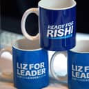 Rishi Sunak and Liz Truss branded mugs at today's hustings event at the Culloden Hotel in Belfast