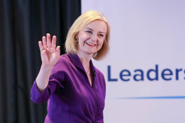 Tory leadership candidate Liz Truss at the hustings event in Belfast today