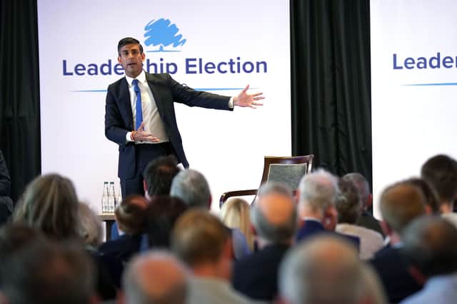 Rishi Sunak during the hustings event at the Culloden Hotel. He did not get one single question from the local Tory audience about the Northern Ireland Protocol. Photo: Niall Carson/PA Wire