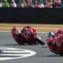 Lenovos Ducati's Peco Bagnaia heads to victory at the Monster Energy British Grand Prix at Silverstone. Second was Aprilia's Maverick Vinales with Lenovos Ducati's Jack Miller third.