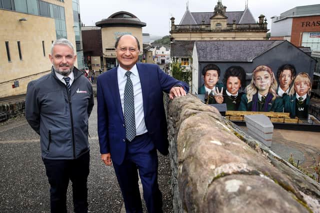 Northern Ireland Secretary Shailesh Vara during a tour of the city's historic walls with Odhran Dunne, chief executive at Visit Derry.