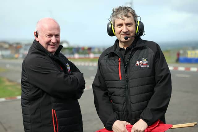 Mervyn Whyte - the man in charge of the North West 200 - with Clerk of the Course Stanleigh Murray at this year's event.