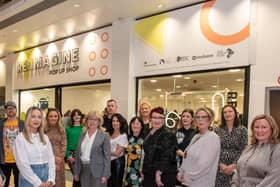 The Mayor Alderman Graham Warke pictured with designers makers, as he offically opened the RE:Imagine Pop Up Shop on Level 3 in Foyleside Shopping Centre