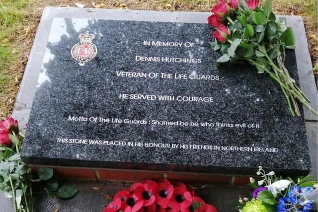 The memorial stone to Denis Hutchings unveiled at Palance Barracks on Saturday 20 August 2022.
