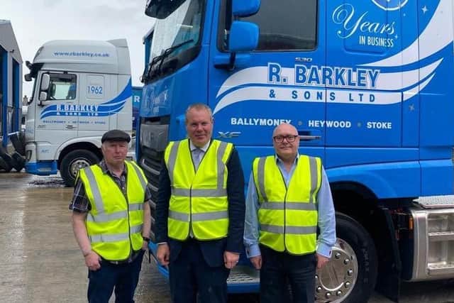NIO Minister of State Conor Burns visits R Barkley & Sons in Ballymoney to understand how the NI Protocol is impacting impacting real businesses and the free movement of goods within the UK internal market between GB and NI. Photo: Aug 22, 2022