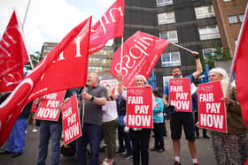 Members of health trade unions take part in a protest outside the RVH in Belfast, to demand a pay increase to help protect workers from the cost-of-living crisis.