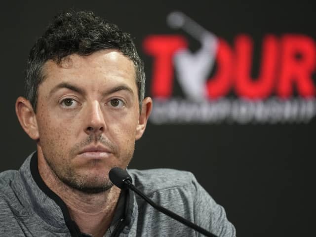 Northern Ireland's Rory McIlroy listens to a question during a press conference at East Lake Golf Club prior to the start of the Tour Championship golf tournament. Pic by PA.