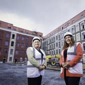 Newly appointed chair of Clanmil, Maeve Monaghan, with Carol McTaggart, Clanmil Group chief executive, at Brookfield Mill in Belfast where the association is providing 77 homes for people who need them
