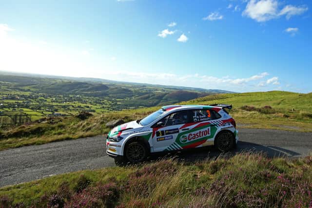 Ulster Rally winner Meirion Evans on his way to a maiden international success.
