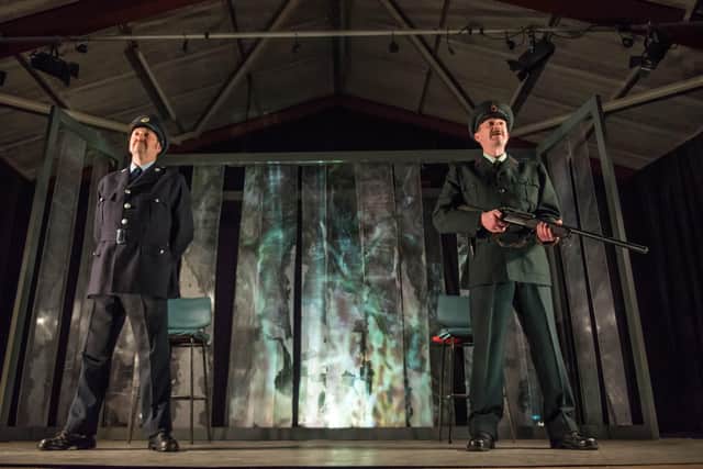 James Doran (left) as Garda officer Eddie O’Halloran and Vincent Higgins (right) as RUC officer David McCabe in Green and Blue presented by Kabosh. Photo Credit Neil Harrison