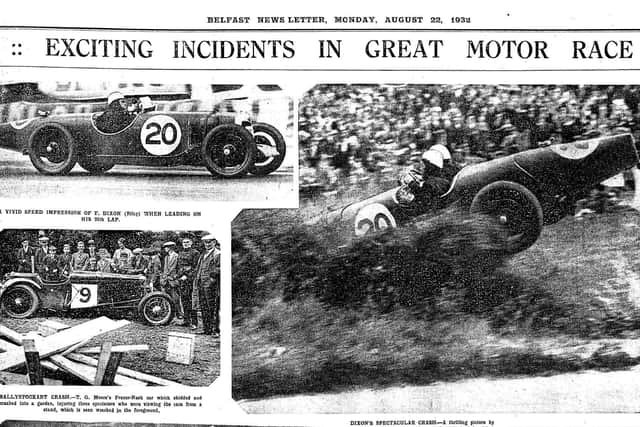 Clipping from the News Letter from August 1932 featuring pictures from the Ards TT