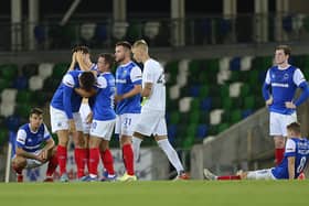 Linfield players are distraught following their penalty shootout defeat. Picture By: Arthur Allison/Pacemaker Press