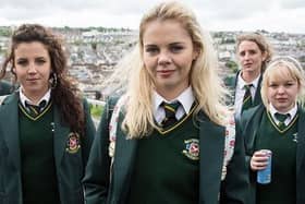 Here comes trouble: Jamie-Lee O'Donnell as Michelle, Saoirse Monica Jackson as Erin, Lisa Harland as Orla and Nicola Coughlan as Clare in Derry Girls