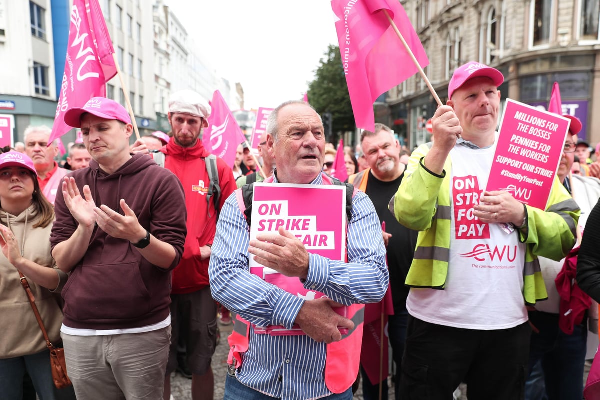 Cost-of-living crisis: Royal Mail and BT workers rally in Belfast city centre