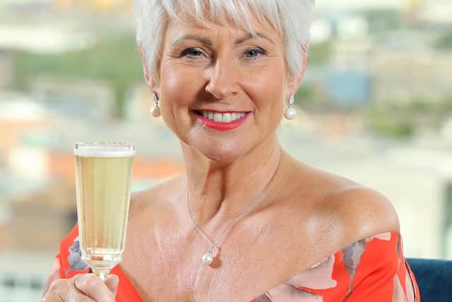 Pamela enjoying a well deserved glass of bubbly at Belfast's Grand Central Hotel PIC:Kelvin Boyes / Press Eye